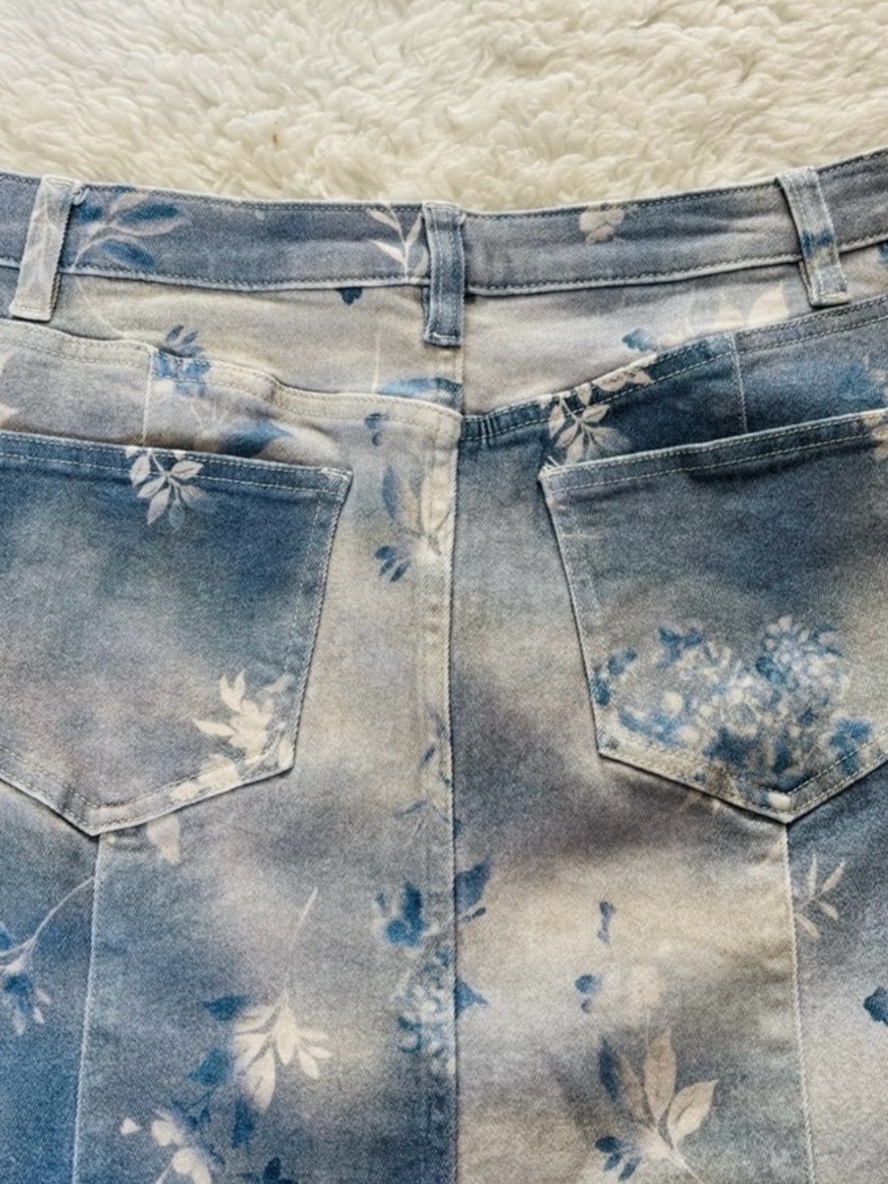 Reba Blue and Cream Floral Ombre A-Line Skirt - Picture 3 of 9